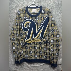 Milwaukee Brewers Ugly Christmas Sweater Mens Extra Large Blue Gold Office